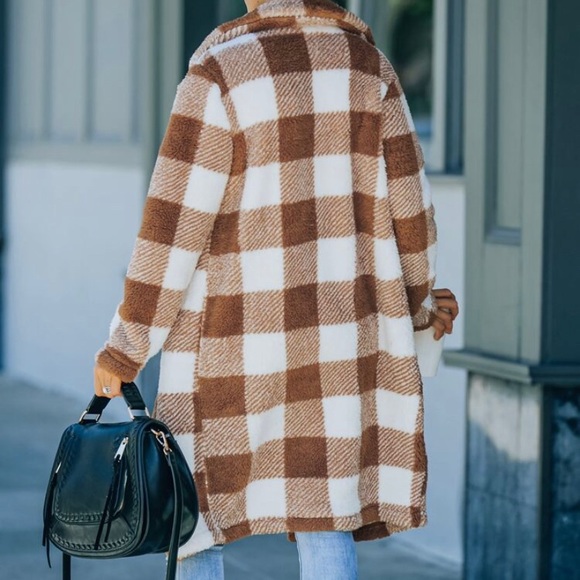 FLASH SALE! Buffalo Plaid Sherpa Flannel Trench Coat - Picture 5 of 9